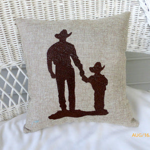 Cowboy Burlap pillow -Father and son - Fathers Day gift - Embroidered pillows - Burlap pillows - Julie Butler Creations
