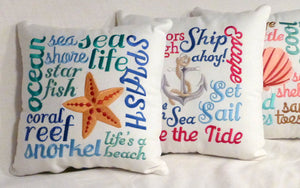 Nautical Pillows - Embroidered pillow -accent pillows - Beach house pillow - Julie Butler Creations