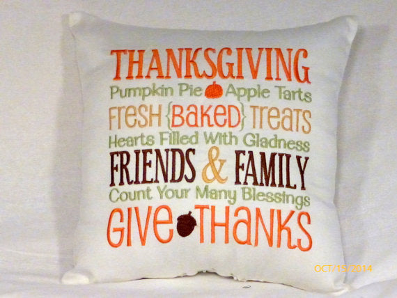 Thanksgiving Pillow - Autumn decorations  - embroidered pillow - Fall Pillows - Julie Butler Creations