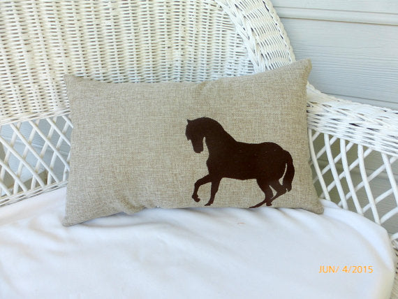 Burlap Embroidered Horse pillow - animal pillow - Pillows - Burlap pillows - Equestrian pillow - Julie Butler Creations