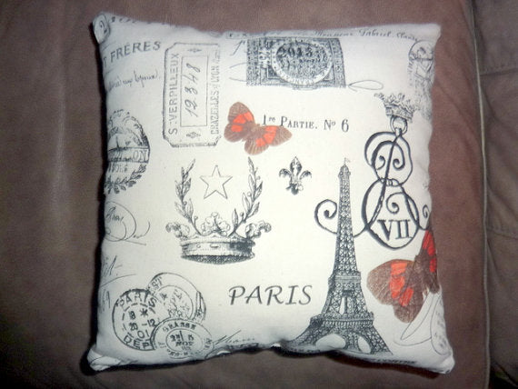 Accent pillows - Paris pillows - sofa pillows - Premier Prints French Stamp - Decorative Pillows - Julie Butler Creations