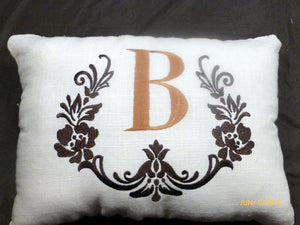Monogrammed Pillow - Decorative Embroidered Pillow - Natural Linen - Personalized Wedding Gift - Julie Butler Creations