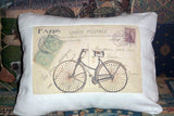 Pillow Covers - vintage French post card with bike - Paris - French Country Decor - Julie Butler Creations