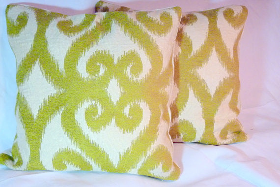 Ikat Pillow Covers -Chinelle Designer fabric - Chartreuse and Ivory - Accent Pillow covers - Julie Butler Creations