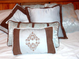 Set of 3 Decorative Pillows, Aqua and Brown. Stuffed ready to use, accent pillows16x16, 14x14, 10x15 - Julie Butler Creations