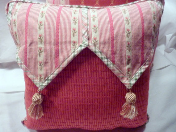 Designer Pillow - 13x13 Accent Pillow, corded edge, tasseled flaps - throw pillow - sofa pillow - Julie Butler Creations