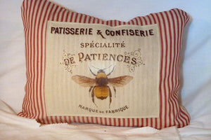 Bee Pillow Cover - French Ticking Pillow Cover - Bee pillow - Paris pillow - French Country decor - Julie Butler Creations