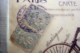 Pillow Covers - vintage French post card with bike - Paris - French Country Decor - Julie Butler Creations