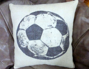 Burlap Soccer Pillow - Burlap pillows - Vintage sports pillows - Boys room decor- Football decor - Julie Butler Creations