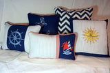 Nautical Pillows Set of 2 - Navy blue and white Embroidered pillows. - accent pillows - Julie Butler Creations