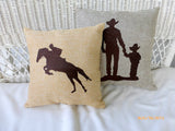 Cowboy Burlap pillow -Father and son - Fathers Day gift - Embroidered pillows - Burlap pillows - Julie Butler Creations