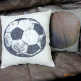 Burlap Soccer Pillow - Burlap pillows - Vintage sports pillows - Boys room decor- Football decor - Julie Butler Creations