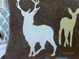 Burlap Pillow - Embroidered Deer pillow - animal pillow - Burlap deer pillow - deer silhouette - Julie Butler Creations
