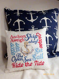 Nautical Word Pillow - Embroidered pillow - 12x12 Nautical pillow - decorative accent pillows - Julie Butler Creations
