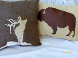 Burlap Accent Pillow - Embroidered Elk pillow -burlap pillow - Pillows -  wildlife pillow - Julie Butler Creations