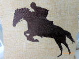 Equestrian pillow - Embroidered Burlap Horse pillow - Burlap pillow - Equestrian rider - Julie Butler Creations