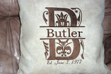 Monogram pillow cover - Personalized Pillow Cover - Embroidered Name and Est. Date - Julie Butler Creations