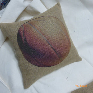 Basketball Pillows - Burlap pillows - Vintage sports pillows - Boys room decor - Julie Butler Creations