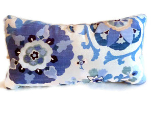 Lumbar Pillow - Suzani design - Designer fabric - Blue pillows - sofa pillows - Accent pillows - Julie Butler Creations