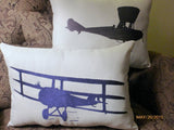 Embroidered Airplane Pillow - Burlap pillow - Accent Pillow - Antique Biplane pillow - Julie Butler Creations