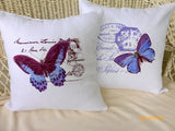 White Linen Pillow Cover - Vintage French Postcard - Butterfly pillow covers - French country decor - Julie Butler Creations