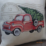 Red Truck pillow cover - Embroidered Red Pickup Christmas Pillow - Burlap Christmas pillow - Julie Butler Creations