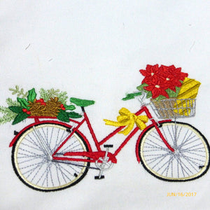 December Bike Pillow cover - Embroidered bicycle pillow - seasonal pillow covers - Christmas pillows - Julie Butler Creations