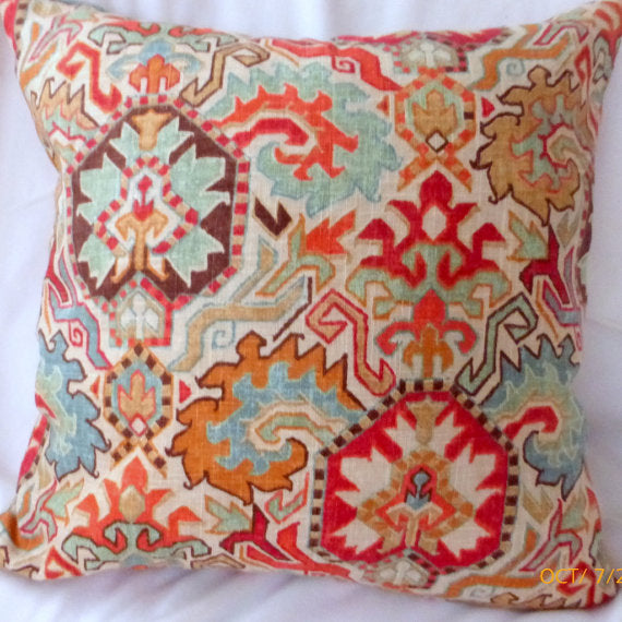 Ikat Pillow Cover - Linen blend pillow - Rust, orange pillow cover- accent pillow cover - Julie Butler Creations