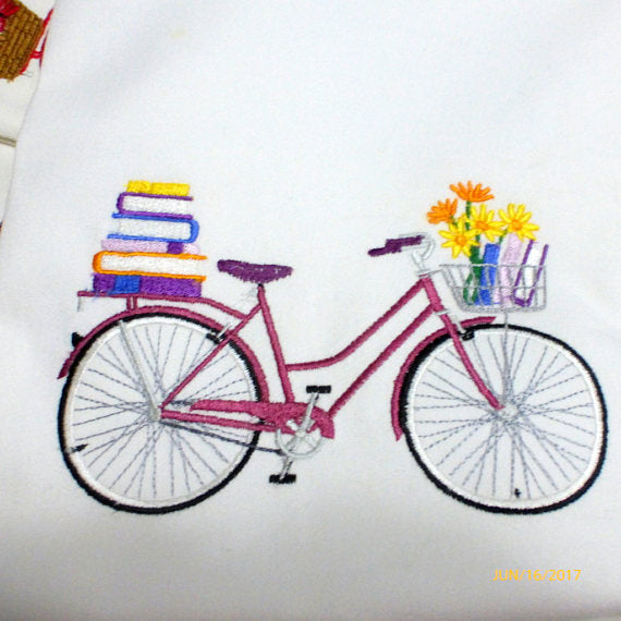 September Bike Pillow cover - Embroidered bicycle pillow - seasonal bike pillow covers - Julie Butler Creations