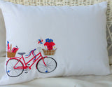 Bike Pillow cover - Embroidered bicycle pillow - 4th of July pillow covers - Julie Butler Creations
