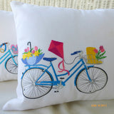 Bicycle Pillow covers - Embroidered bicycle pillow - seasonal bike pillow covers - Julie Butler Creations