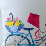 Bicycle Pillow covers - Embroidered bicycle pillow - seasonal bike pillow covers - Julie Butler Creations