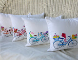 Bike Pillow cover - Embroidered bicycle pillow - 4th of July pillow covers - Julie Butler Creations