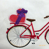 Valentine Bicycle Pillow covers - Embroidered bicycle pillow - bike pillow covers - Julie Butler Creations