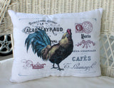 Rooster Accent pillow - Rooster Decor - Vintage French Postcard - Farm house pillow - Julie Butler Creations