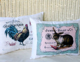 Rooster Accent pillow - Rooster Decor - Vintage French Postcard - Farm house pillow - Julie Butler Creations