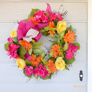Bright Summer wreath -Spring wreath -  French Country Decor - Hydrangea wreath - Julie Butler Creations
