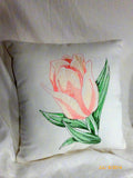 Tulip pillows - Embroidered pillows - Linen pillow Peach embroidered Tulip - Julie Butler Creations
