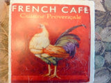 French Country Stone Trivet - Vintage French Cafe Ad - Rooster - 6x6 Travertine Trivet - Julie Butler Creations