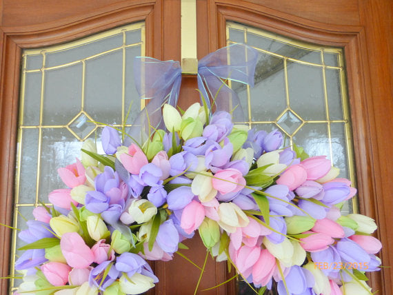 Tulip Wreath Tulip Door Decor Spring Tulip Wreath Easter Floral Door outlet Decor Pink Purple Tulip Door wreath Tulip Herb Greenery Door Decor