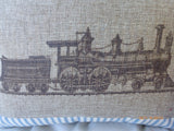 Train Pillow Cover - French Ticking and Burlap - Boys room decor - baby boys nursery pillow - Julie Butler Creations