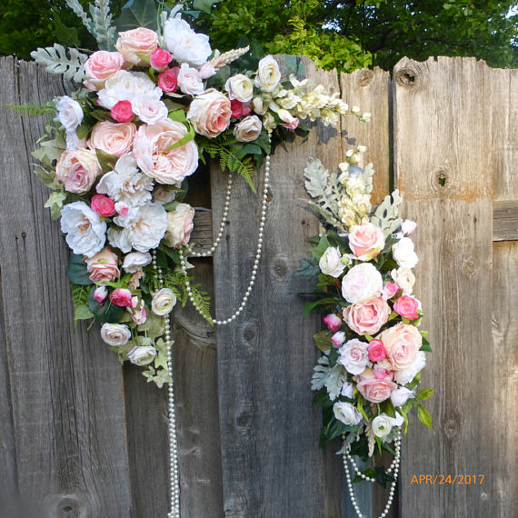Wedding Arch  - Pink and White Rose swag - Wedding swag - Wedding Arbor Decorations - Julie Butler Creations