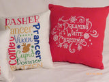 Christmas pillow - Dreaming of a White Christmas - Embroidered Pillows - Red linen pillow - Julie Butler Creations